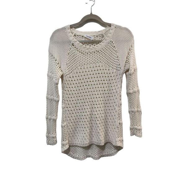 Calvin Klein Open-Knit Sheer High Low Long Sleeve Pullover Sweater White Small - Picture 1 of 10